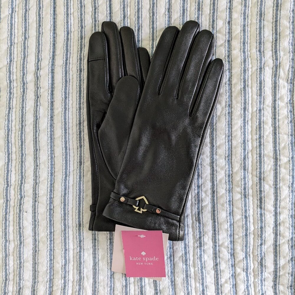 Kate Spade Black Leather Tech Gloves